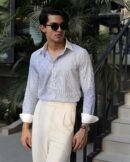 Blue Contrast-Collar Stripe Shirt