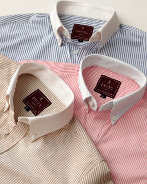 Blue Contrast-Collar Stripe Shirt - Image 2