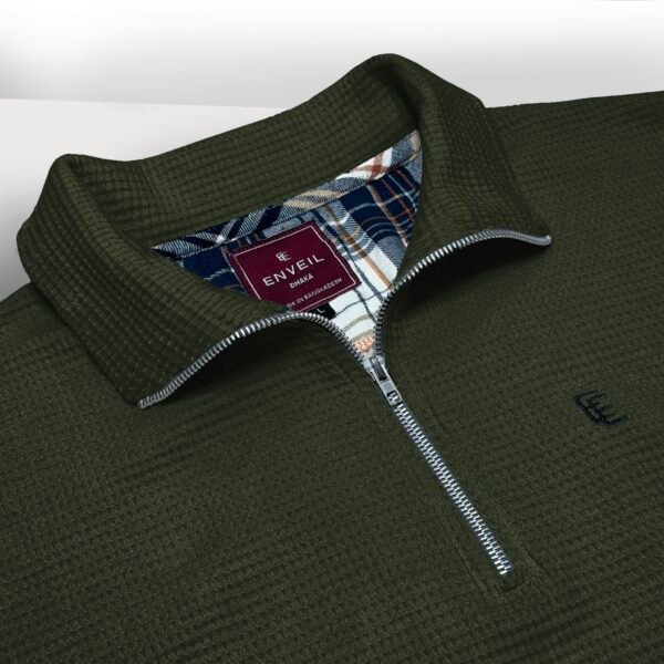 Green Textured Zipper Polo - Image 2