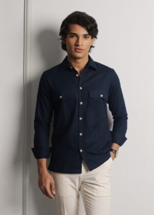 Navy Blue Double Pocket Full Sleeve Shirt