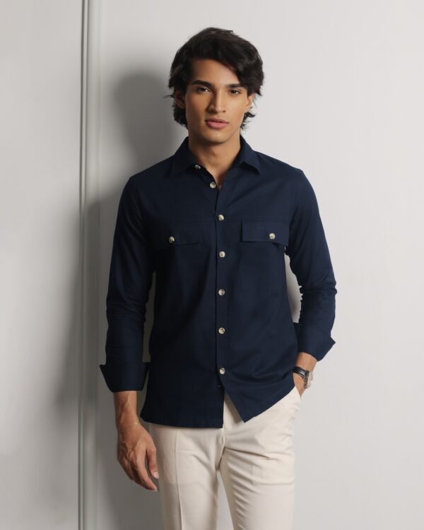 Navy Blue Double Pocket Full Sleeve Shirt