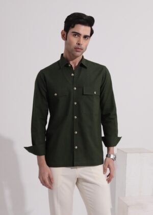 Green Double Pocket Full Sleeve Shirt