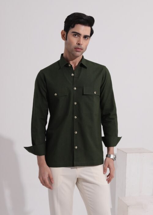 Green Double Pocket Full Sleeve Shirt