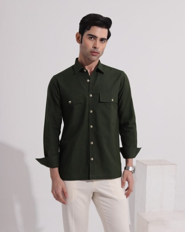 Green Double Pocket Full Sleeve Shirt