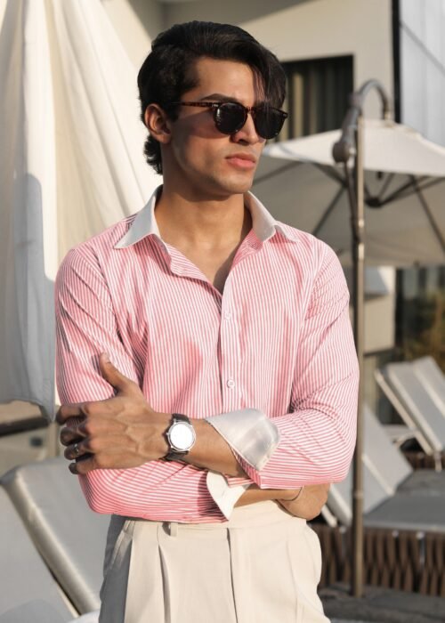 Pink Contrast Stripe Shirt