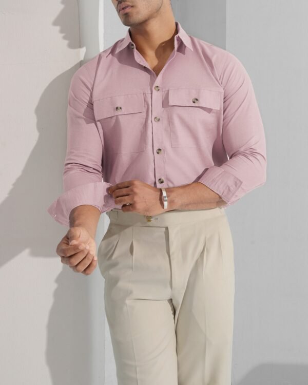 Pink Double Pocket Full Sleeve Shirt - Image 2