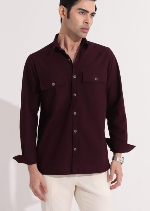 Maroon Double Pocket Full Sleeve Shirt