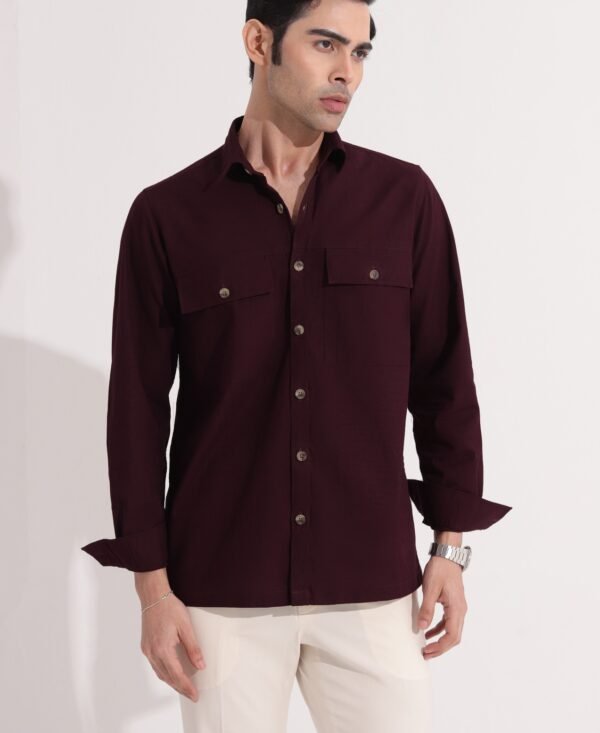 Maroon Double Pocket Full Sleeve Shirt