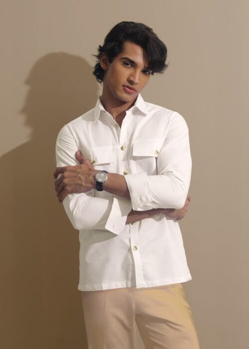 White Double Pocket Full Sleeve Shirt
