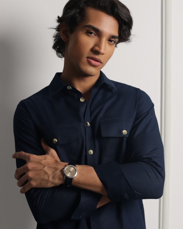 Navy Blue Double Pocket Full Sleeve Shirt - Image 2