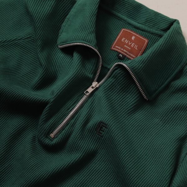 Forest Green Textured Zipper Polo - Image 2