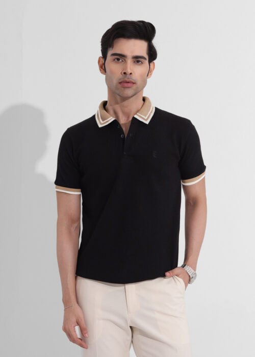 Contrast Polo T-shirts-Black