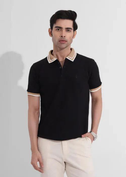 Contrast Polo T-shirts-Black