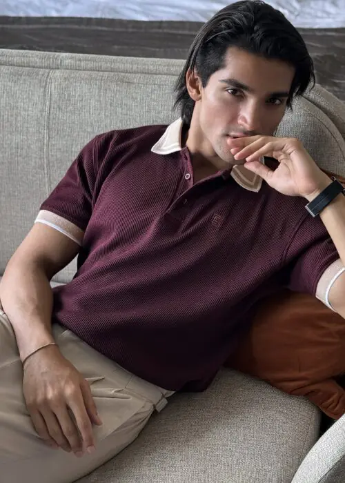 Contrast Polo T-shirts- Maroon