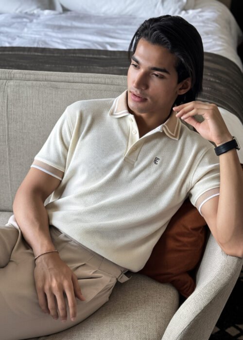 Contrast Polo T-shirts- Cream white
