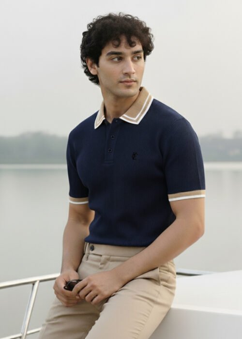 Contrast Polo T-shirts- Blue