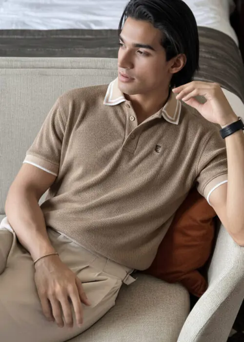 Contrast Polo T-shirts- Brown