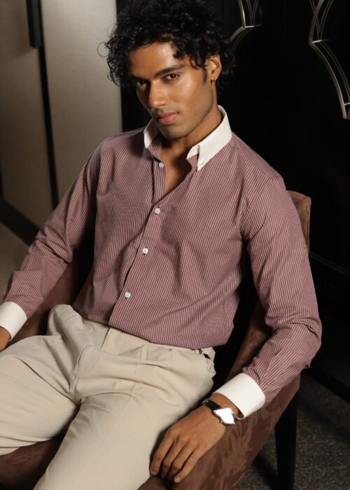 Maroon contrast-stripe shirt