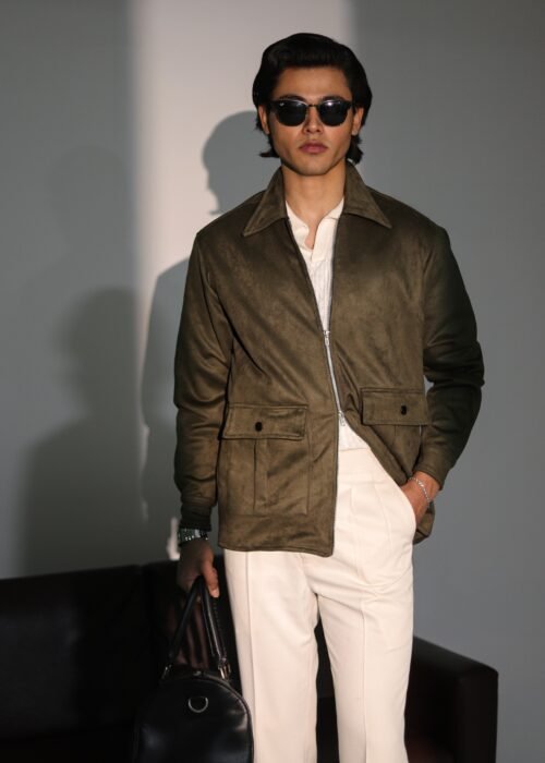 Suede Field Jacket-Olive green