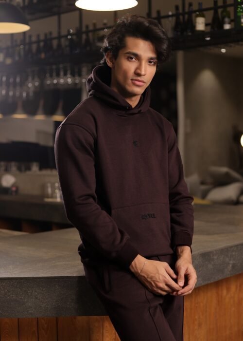 Maroon hoodie and joggers