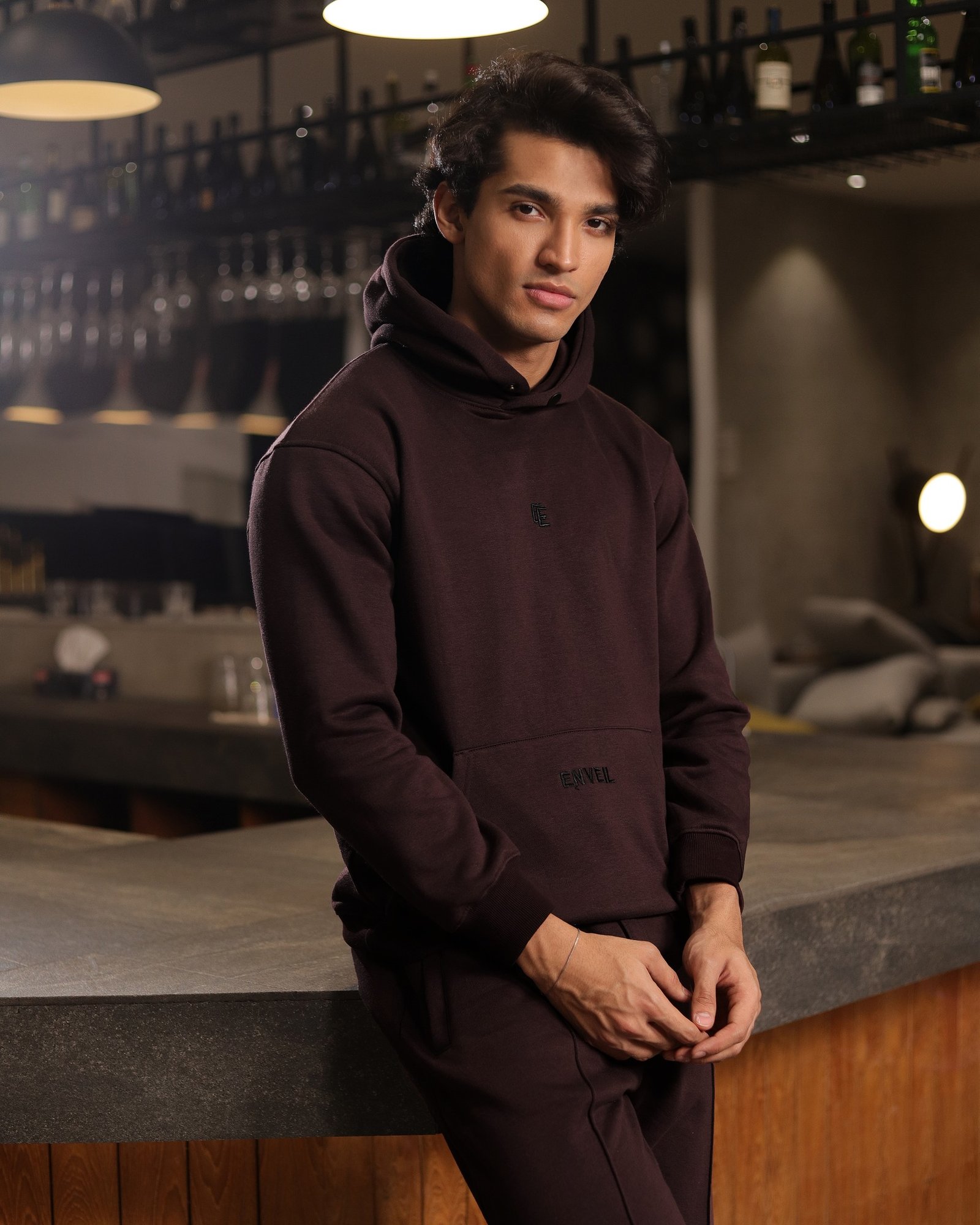 Maroon hoodie and joggers