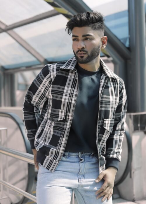 BLack 2 pockets Check Jacket