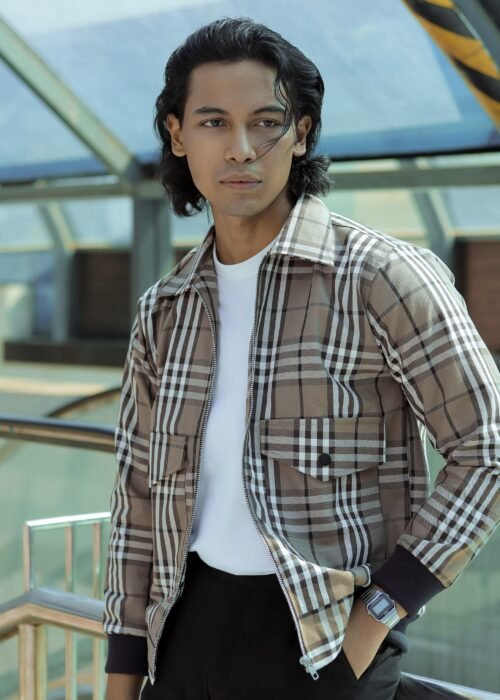 Beige 2 pockets Check Jacket