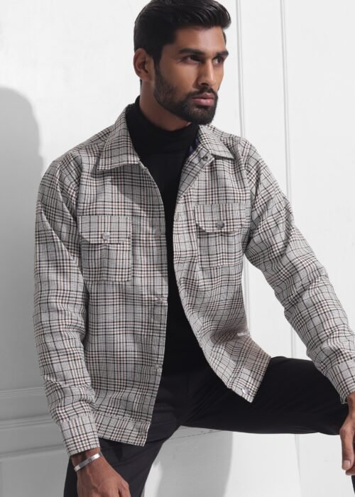 Gray 2 pockets check Jacket