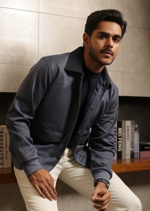 Blue 2 pockets suede Jacket