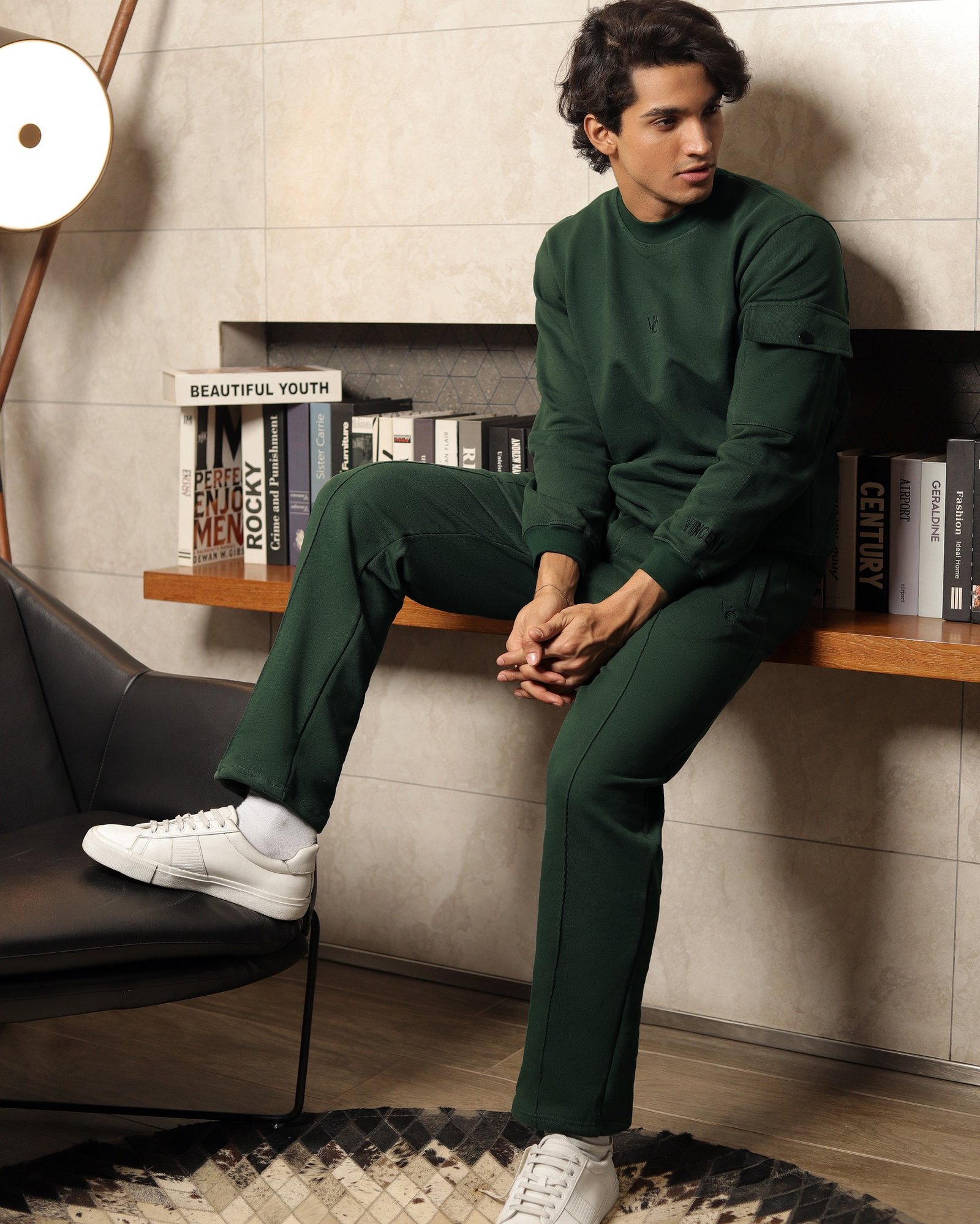 Green sweatshirts and joggers