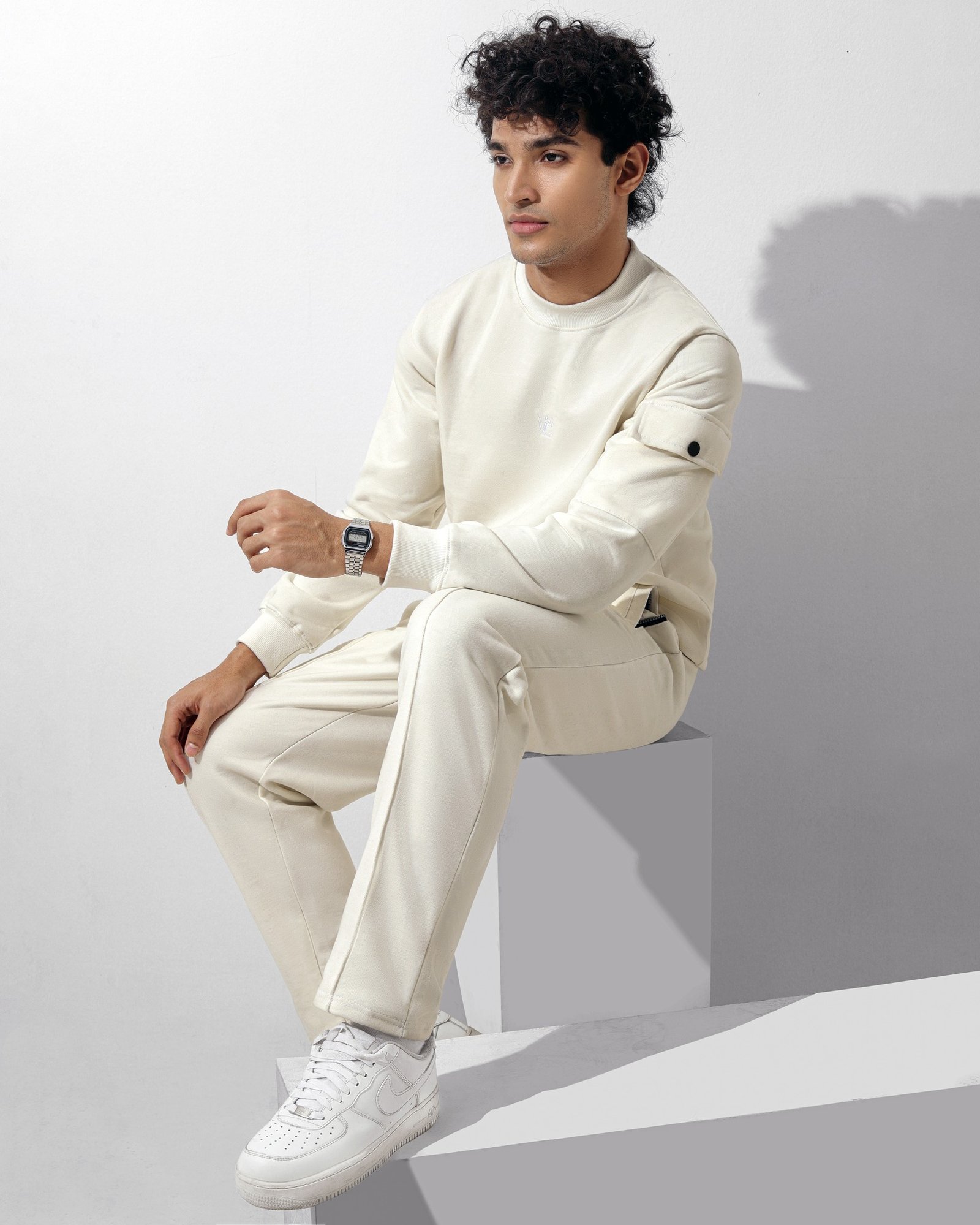 White sweatshirts and joggers