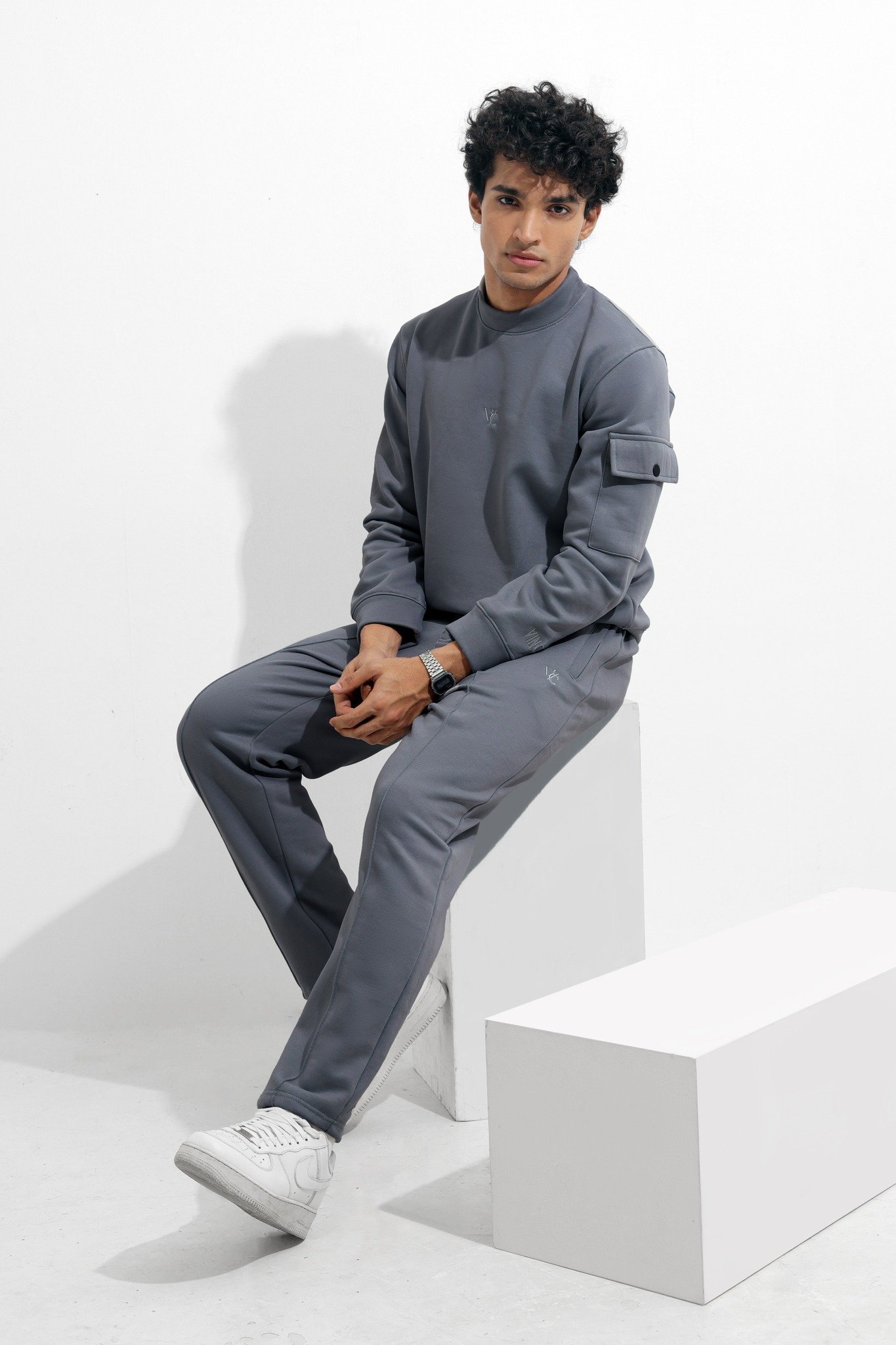 Deep gray sweatshirts and joggers