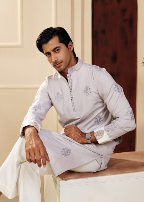 All Over Embroidery Punjabi - Sliver Grey