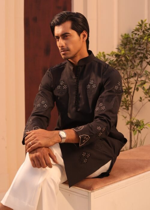 All Over Embroidery Punjabi - Black