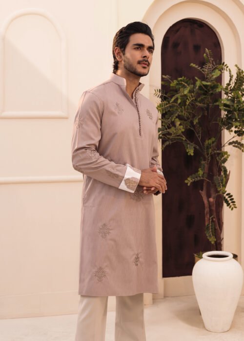 Embroidery White Cuff Punjabi - Mauve