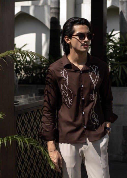 Maroon Embroidered Cuban Shirt
