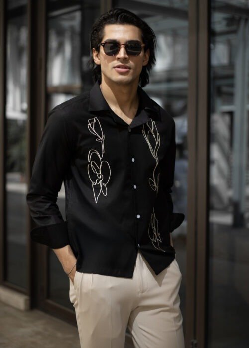 Black Embroidered Cuban Shirt