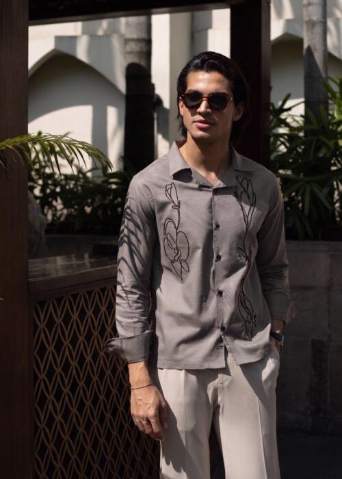 Gray Embroidered Cuban Shirt