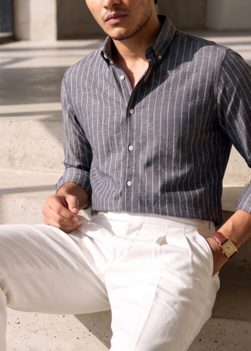 Sartorial Stripe Shirt-charcoal gray