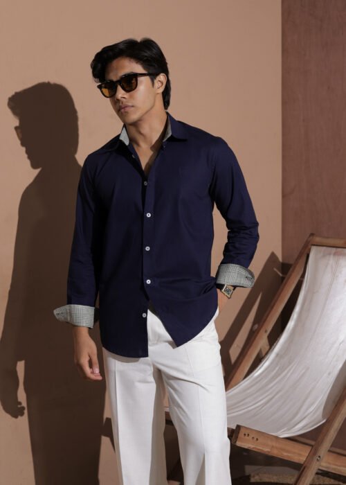 Monogram Full Sleeve Shirts-Navy Blue