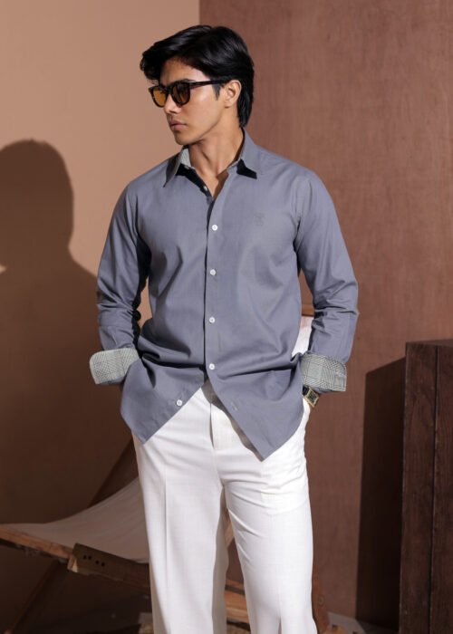 Monogram Full Sleeve Shirts- slate grey