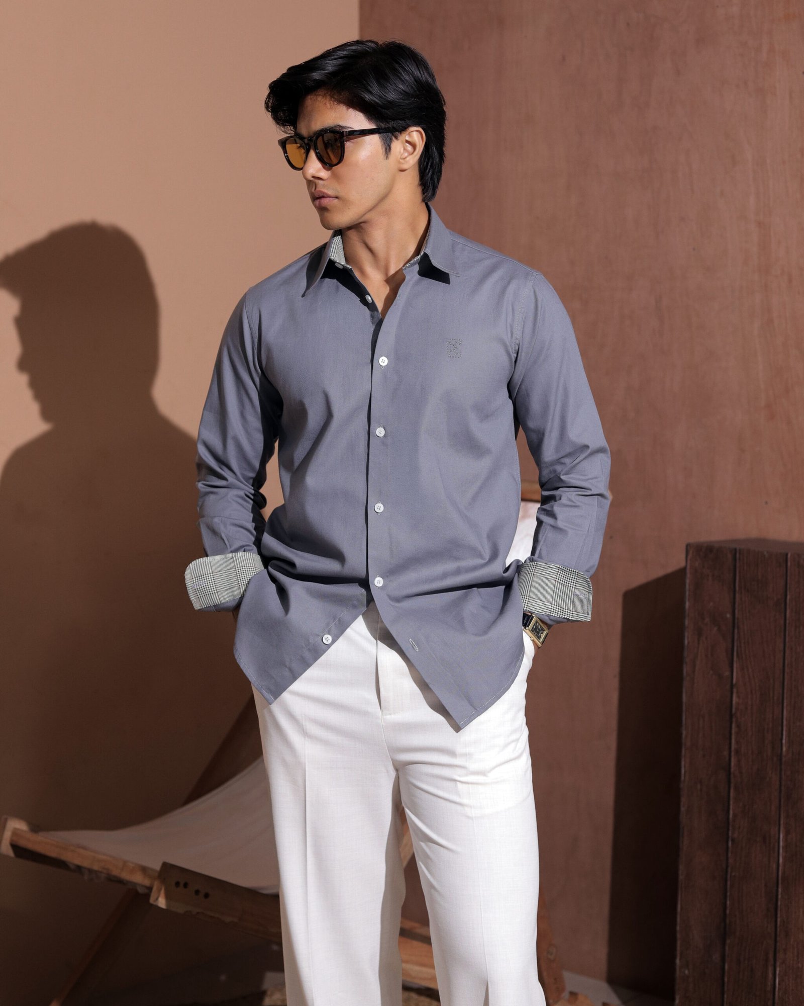 Monogram Full Sleeve Shirts- slate grey
