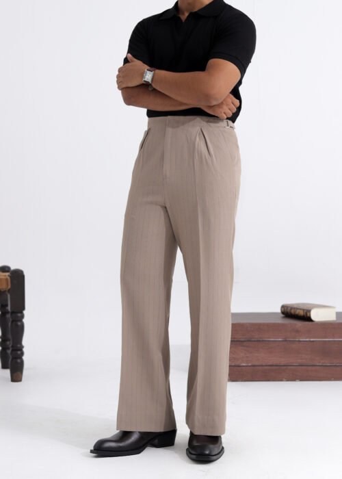 Flared Pants - Beige Pinstripe